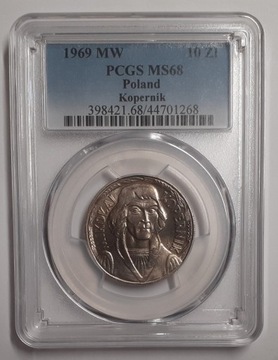 10 złotych 1969 Kopernik PCGS MS68 PRZEPIĘKNY 