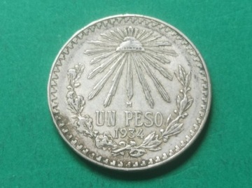 MEKSYK 1 Peso 1934 Srebro Ag720 16,66g