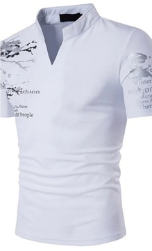 Koszulka polo biała z nadrukiem srebrnym