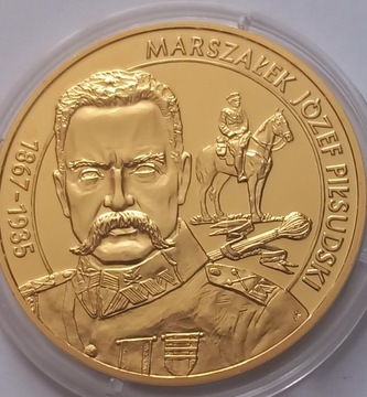 J. Piłsudski Wielcy Polacy Plater.złotemMennPołysk