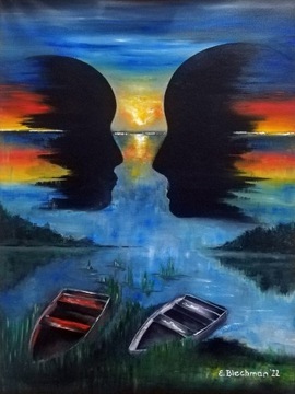 Obraz olejny "Dwa światy" płótno, surrealizm