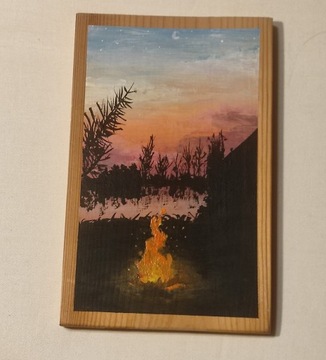 Akrylowy obraz pt. "Ciepło" na drewnie