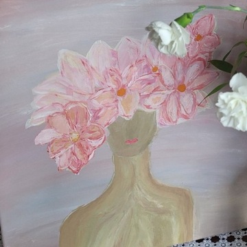 obraz w pastelowej tonacji 40×50 kobieta kwiaty 