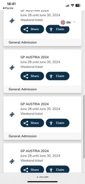 4 bilety na wyścig F1 Austria GP 2024 + pole namiotowe