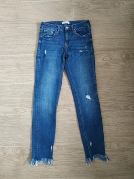 Spodnie jeansowe Zara XS/S z przetarciami elastycz