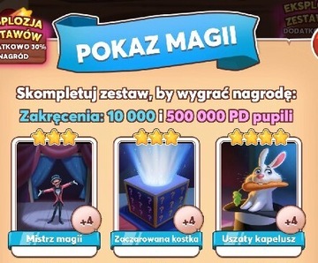 Pokaz magii Coin Master 1 wybrana biała karta 