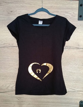 Koszulka T-shirt Ciążowy Czarna Bose Stópki Roz. L