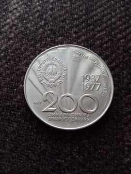 200 dinarów Jugosławia 1977 - srebro, Ag