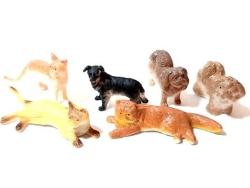 mini figurki zwierzęta domowe psy koty 6 szt