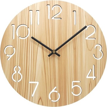 Okrągły drewniany zegar ścienny w stylu vintage 