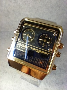 Zegarek męski złoty duży w stylu lat 80tych.