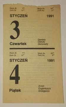 kartka z kalendarza - 3 i 4 stycznia 1991 roku