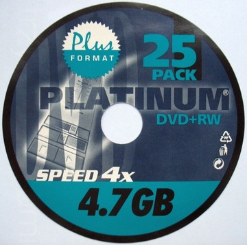 Platinum. DVD+RW 4.7 GB. Koperty. 