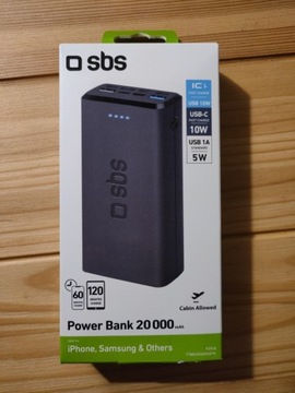 Nowy powerbank 20 000 mAh sbs, szybkie ładowanie, USB C, wiele wejść