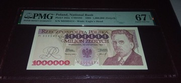 Banknot PRL 1 milion zł grading PMG 67 EPQ