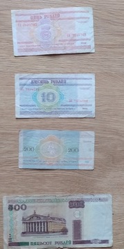 Zestaw banknotów 5-500 rubli, Białoruś 4szt 