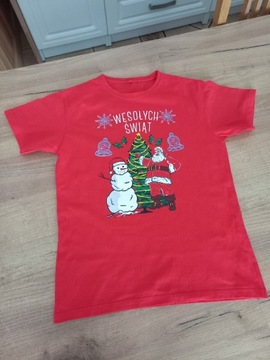Koszulka t-shirt świąteczna czerwona 158/164