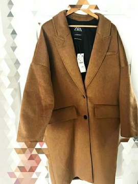 Płaszcz wełniany Zara oversize M 