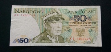 Stary banknot Polska 50 zł 1988 rok PRL 