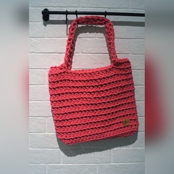Różowa torba shopperka,polski sznurek handmade