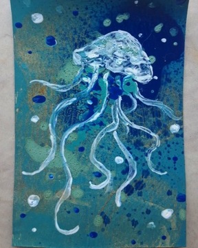 obraz akryl na tekturce 8x11cm morski meduza
