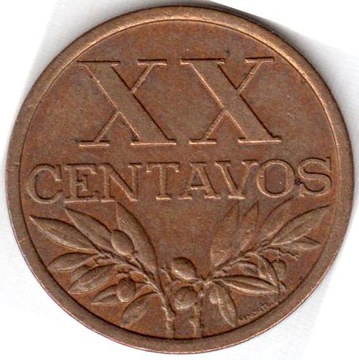 PORTUGALIA  20 centavos 1968 KM#597, VF