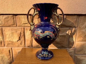 Włoski Wazon Na Kwiaty Porcelana Kobalt Syg. B160