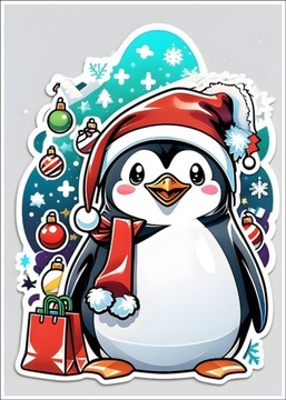 Plakat Świąteczny pingwin 2   - A3