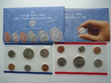 USA 1991 zestaw monet coin set P + D UNC