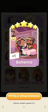 Monopoly GO Naklejka Karta "Bohema"set 21