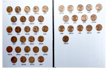 Klaser monety 1 centowe (42 sztuki) 1959-1982