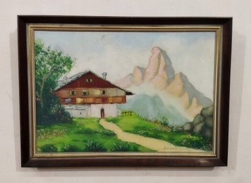 obraz na płótnie dom tyrolski w górach 72x52cm