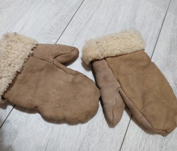 ciepłe rękawiczki jednopalczaste ze skóry z kożuch