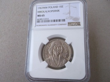 10 zł. 1967 Mikołaj Kopernik   NGC  MS65 