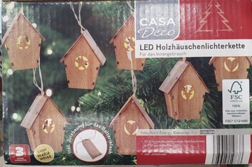 Lampki świąteczne led drewniane domki 3m baterie