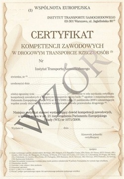 Certyfikat kompetencji na przewóz rzeczy 