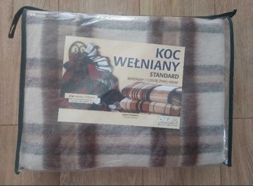 Koc wełniany 150x200 z czystej żywej wełny Nowy