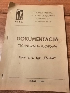 DTR Kotły c. o. typ. ES-KA. ELFA ELBLĄG 1979 