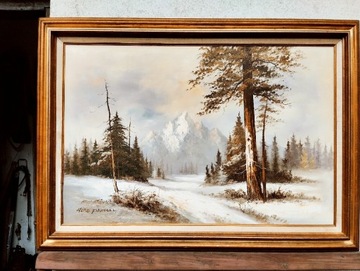 Obraz olejny 91x61cm, w ramie drewnianej 110x80cm 
