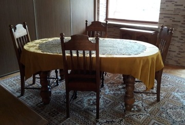 Dębowy komplet stół z 6 krzesłami 