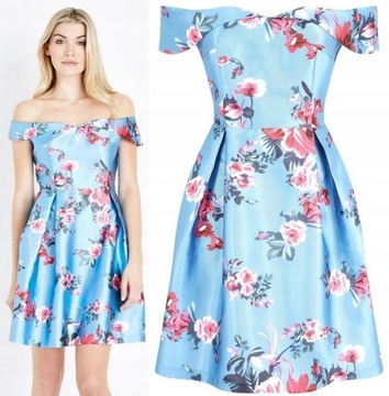BLUE VANILLA sukienka niebieska krótka kwiaty 38 M