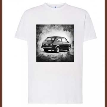 t-shirt z nadrukiem, stary samochód