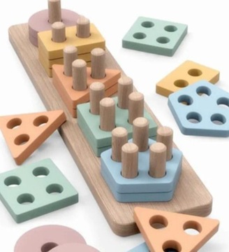 Klocki drewniane Montessori pastelowe sorter prezent