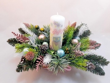Świecznik dekoracja świąteczna stroik sowa 