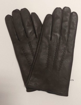 Męskie rękawiczki skórzane ciemny brąz, ocieplane