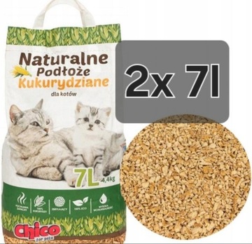 CHICO 2x 7l + GRATIS, Podłoże Kukurydziane 14l Żwirek Podściółka Corn Cat