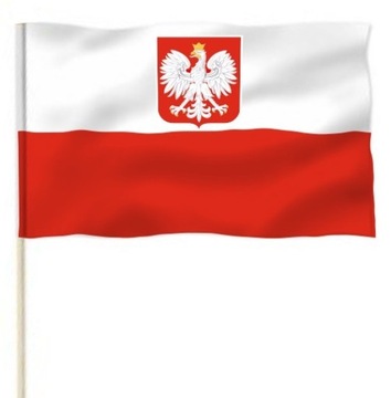 Chorągiewka 30x20 cm Flaga polski z godłem z pat.
