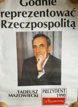 Plakat z wyborów prezydenckich 1990 duży Tadeusz Mazowiecki 67x99