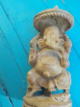 Unikatowa drewniana rzeźba Ganesh Indie