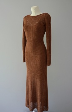 Taranko brązowa długa ażurowa sukienka 34 XS